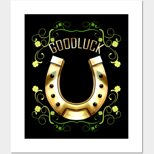 Good Luck With A Golden Horseshoe For Irish St Patricks Day Posters and Art